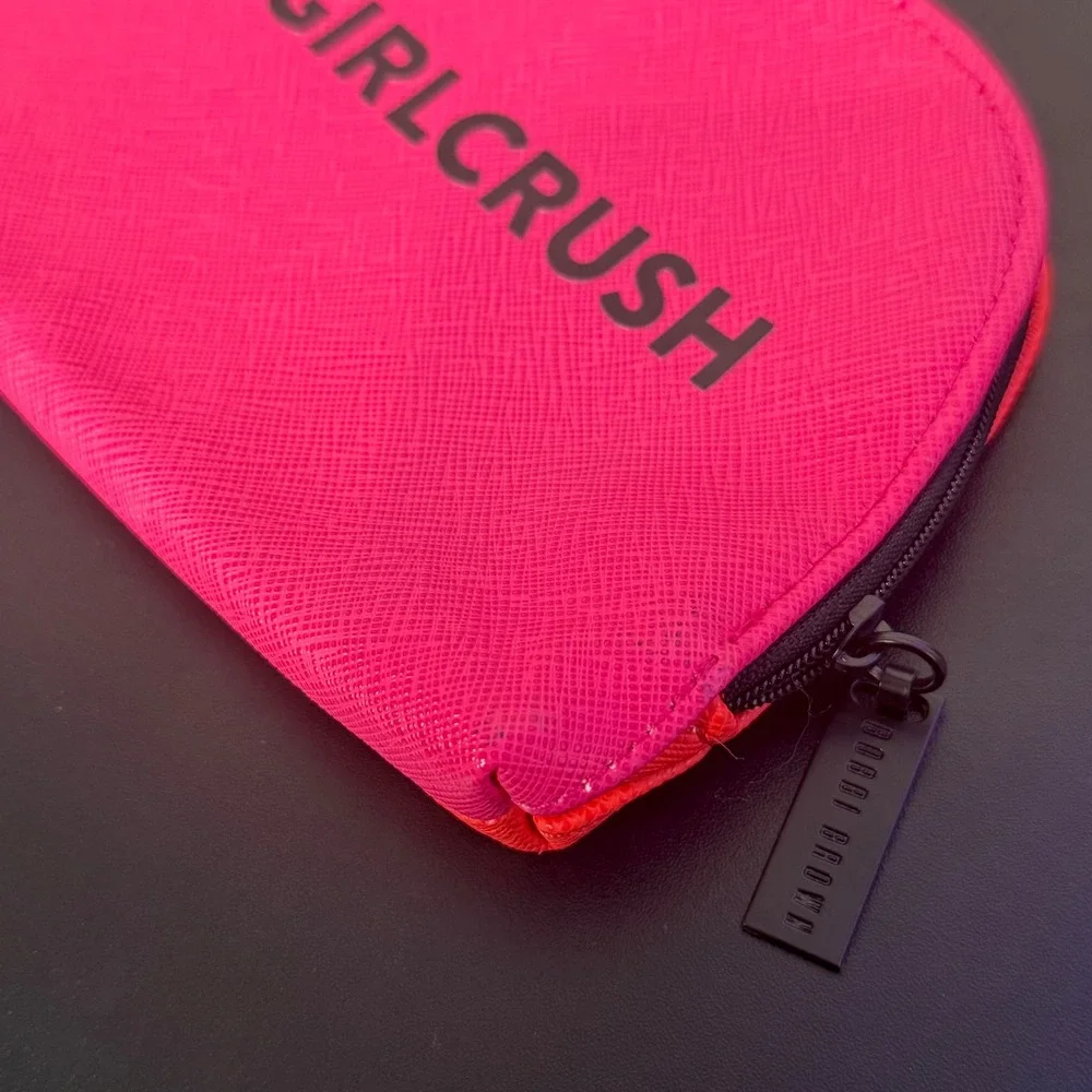 Bobbi Brown Faux Leather Cosmetic Pouch Red Pink Two Tone Makeup Bag Travel